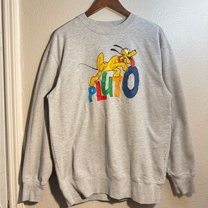 Vintage y2k Disney Parks Pluto Sweatshirt Unisex Medium Embroidered Preppy
